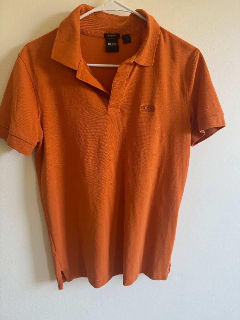 Boss T Shirt Mens M Orange Short Sleeve Classic Collar